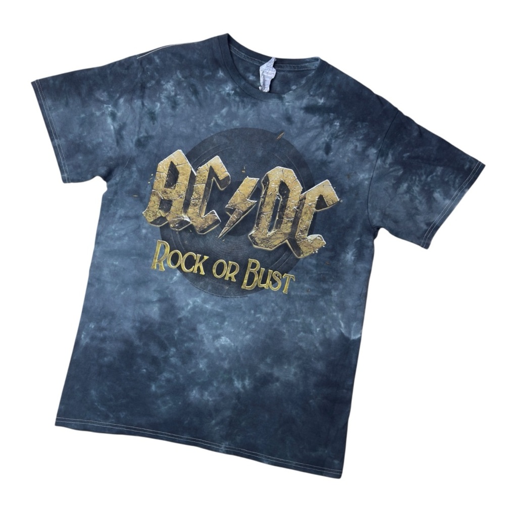 AC/DC Rock or Bust Biker Rocker Vibes Men’s Black Tie Dye T-shirt Medium